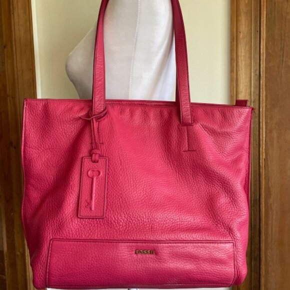 FOSSIL Madison Leather Shopper Pink with Logo & Key Fob - Picture 1 of 16